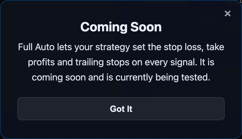 The Full Auto coming soon message