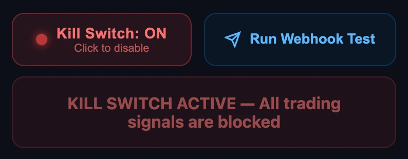 Kill Switch ON: all trading signals blocked