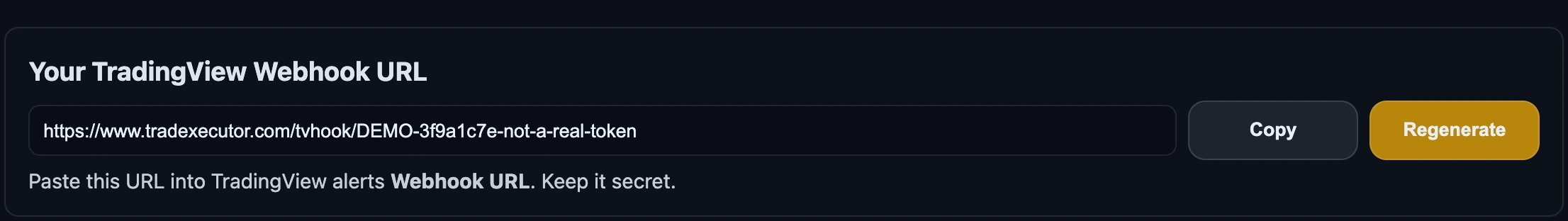 The Webhook URL tab with the Copy and Regenerate buttons
